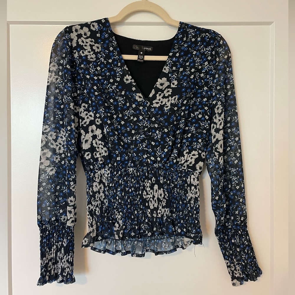 Aqua Blue Floral Top